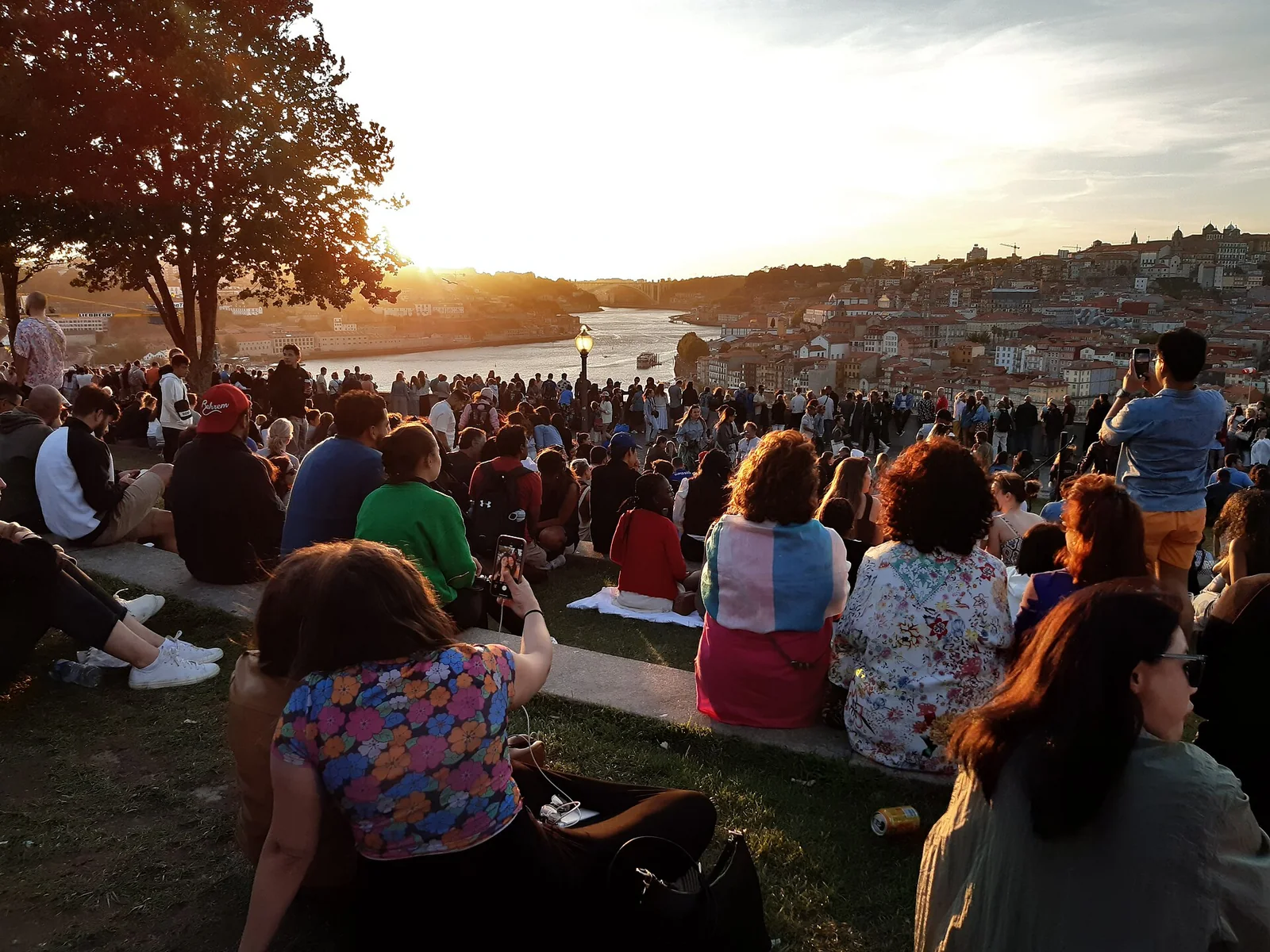 Sunset sky over Porto seen from Jardim do Morro.
