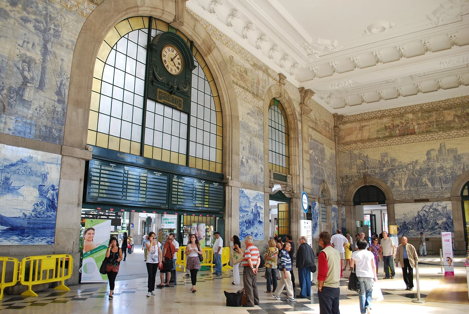 The tiled great hall inside Sao Bento station in Porto.